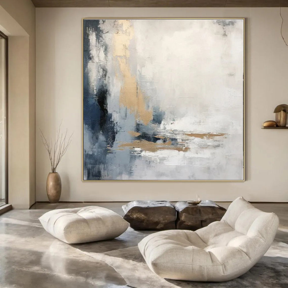 Neutral Tones with Gold Accent - Abstract Expressionist Acrylic On Canvas CT1338