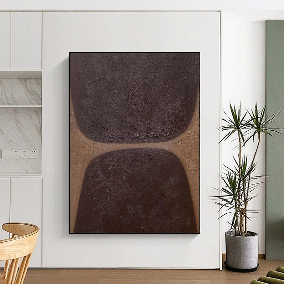 “Chocolate Textures” - Dark Brown & Tan Minimalist Shapes Painting On Canvas DKH1169
