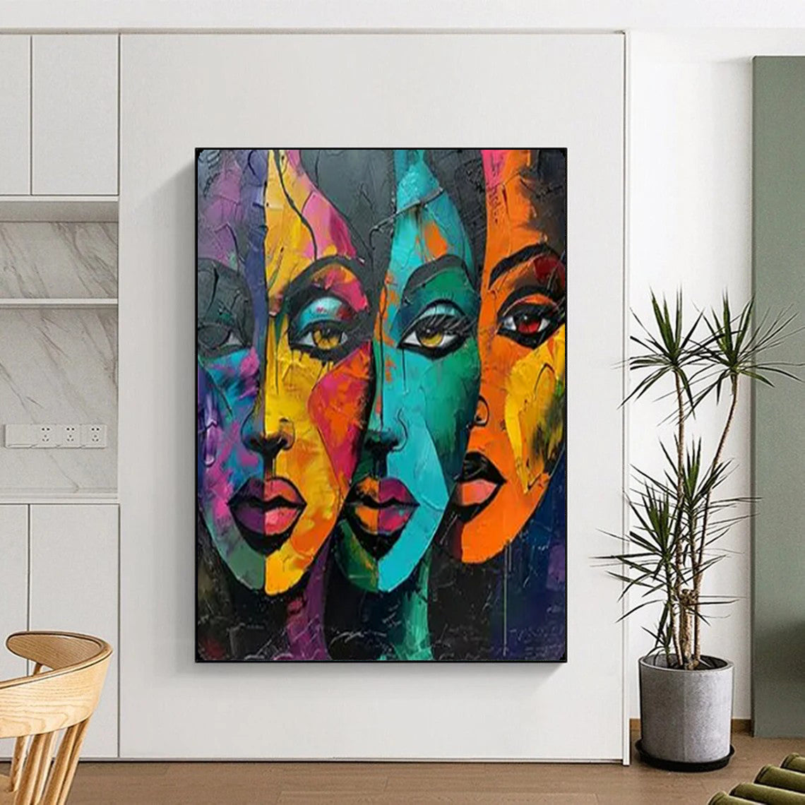 “Colorful Multi - Face Abstract Art” – Expressionistic Oil Painting On Canvas CT2161