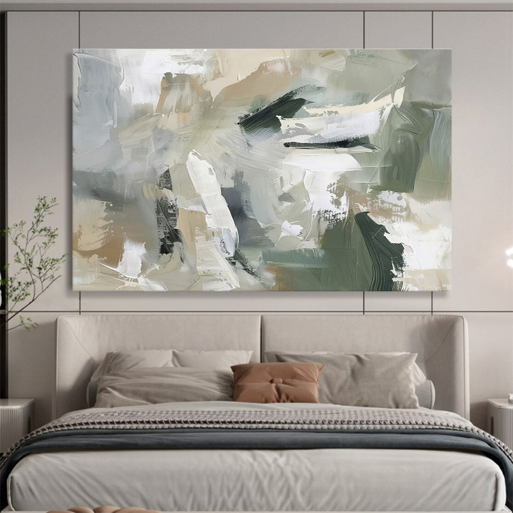 Earth Tones Collide Green Beige Abstract Brushstrokes Painting On Canvas DKH240