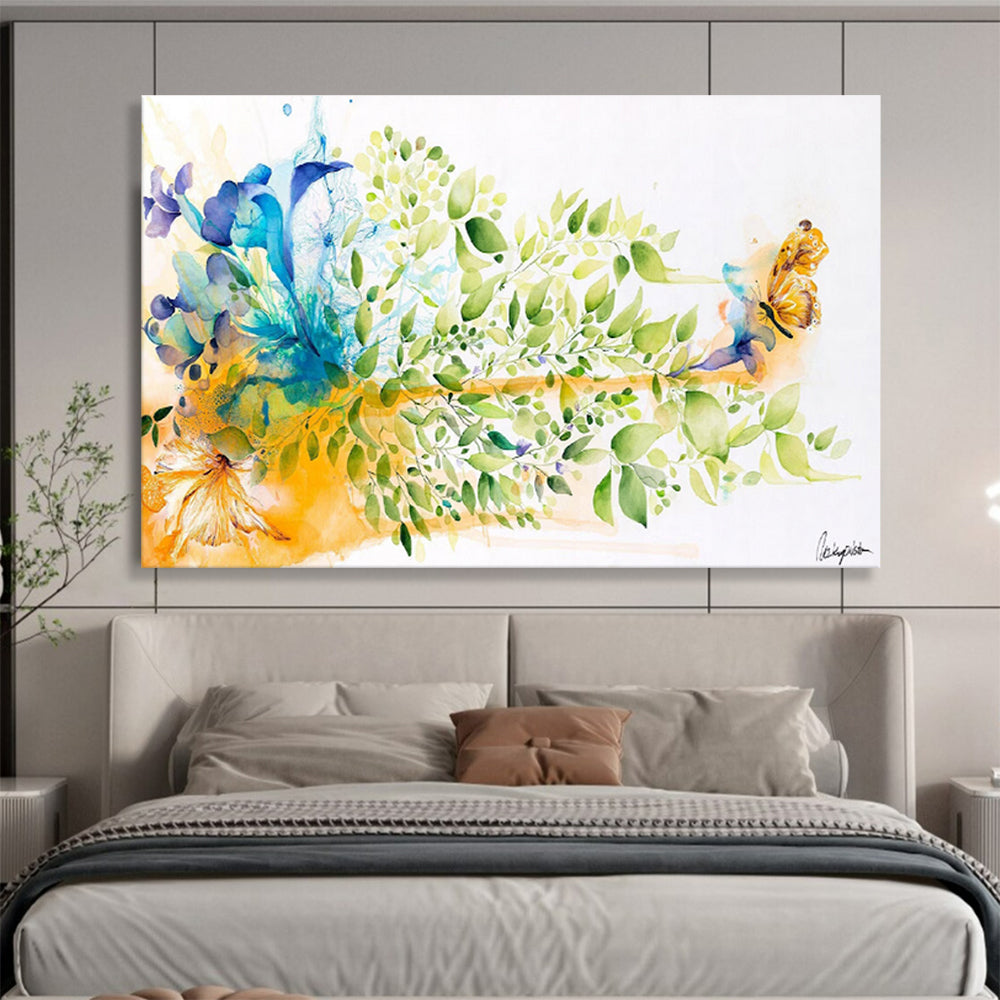 “Vibrant Floral and Butterfly” Watercolor - Style Nature Painting On Canvas DKH537