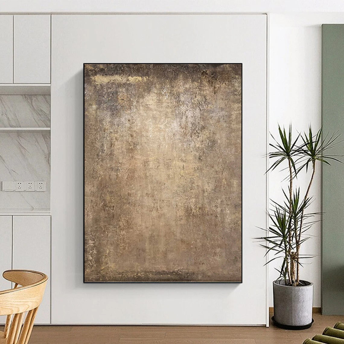 “Textured Brown Canvas” - Brown & Beige Textured Abstract Painting On Canvas DKH1208