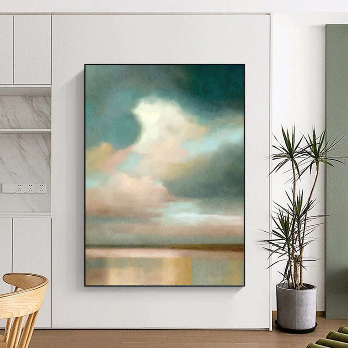 Soft Sky and Water Gradient - Minimalist Landscape Painting On Canvas DKH1357