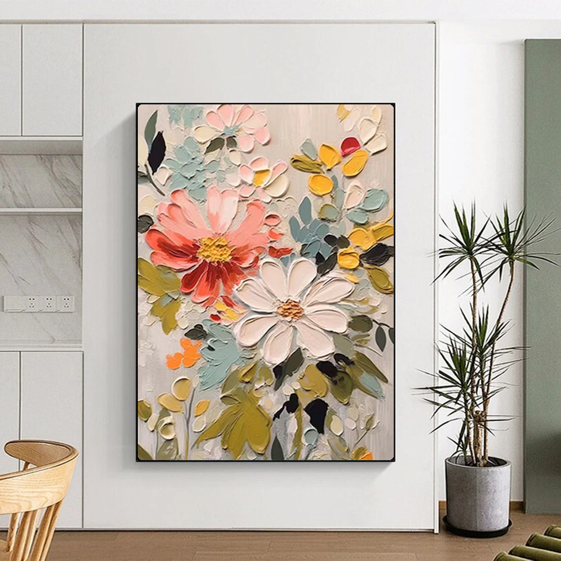 “Colorful Impasto Flower Medley” – Textured Floral Oil Painting On Canvas CT2128