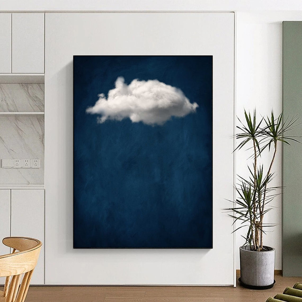 Single White Cloud Deep Blue Minimalist Sky Inspired Art CT1918