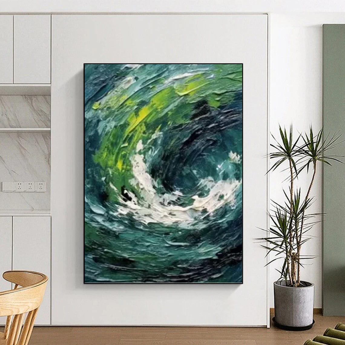 Turquoise and Green Swirl - Abstract Impasto Painting On Canvas DKH1405