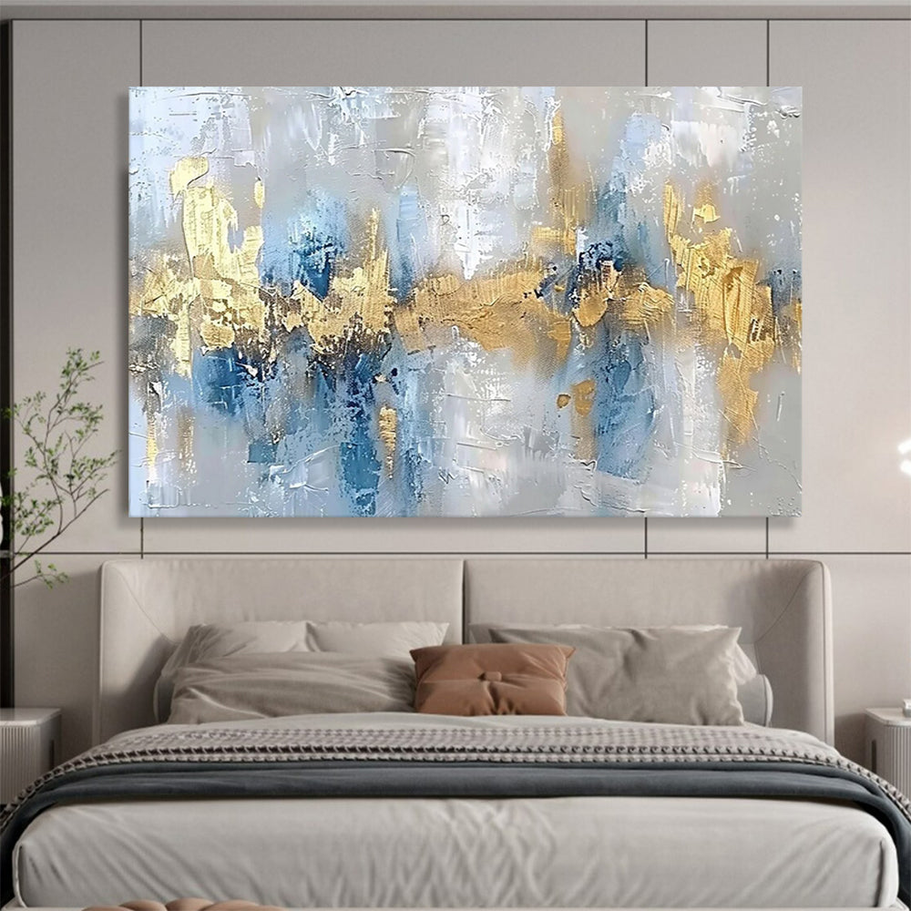 “Blue, Gold, Abstract ‘Coastal Glamour’” - Textured Abstract Painting On Canvas DLZ046