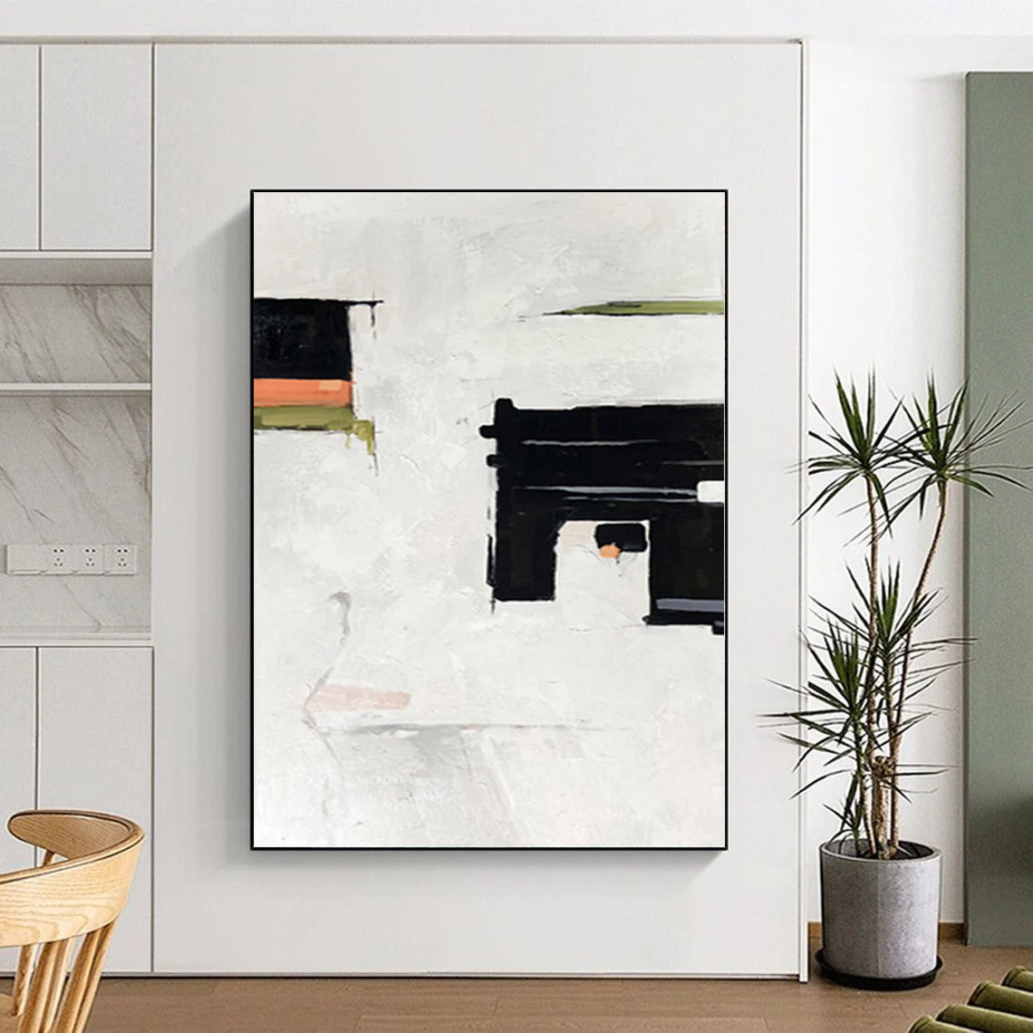 “Minimalist Black - White Geometric Shapes” Abstract Acrylic Art CT0327