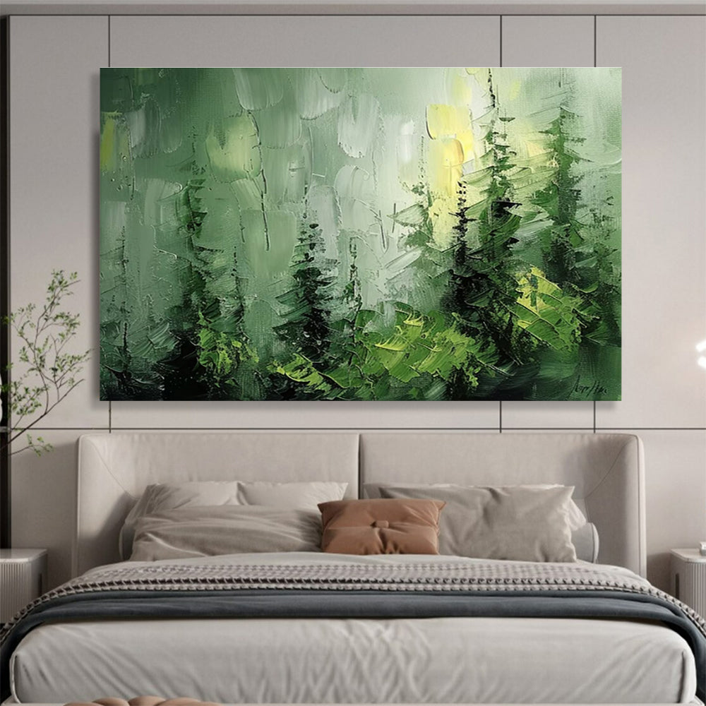 “Misty Green Forest” - Impressionistic Landscape Painting On Canvas DKH830