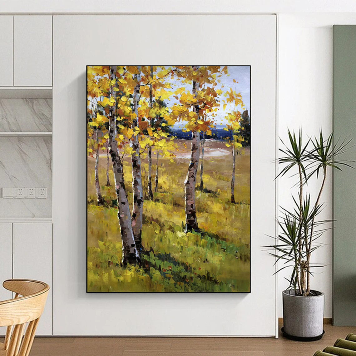 Autumn Aspen in Golden Hues - Landscape Painting On Canvas DKH1284