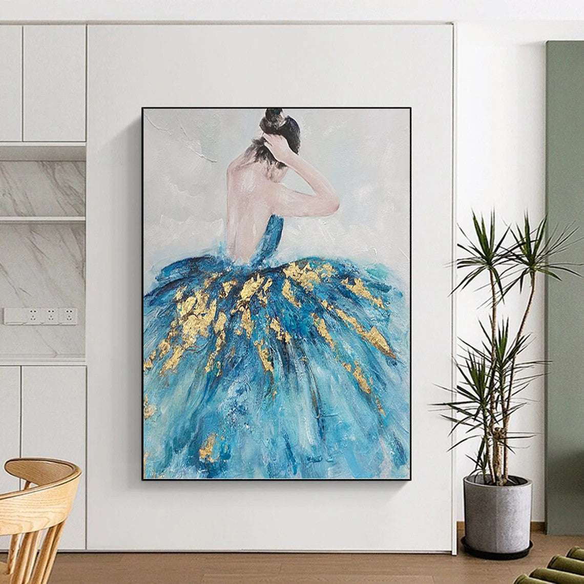 Ballerina in Blue and Gold - Portrait Painting On Canvas DKH1414