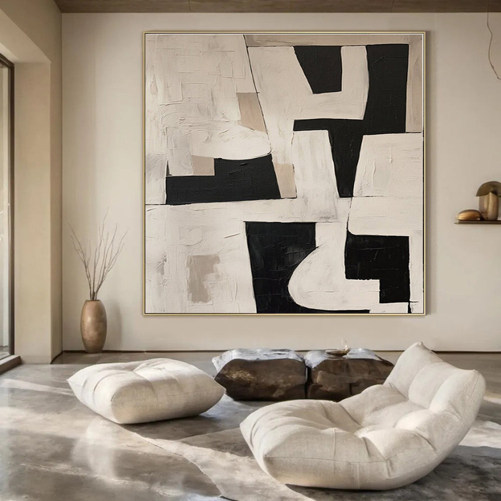 Monochrome Geometric Blocks - Abstract Geometric Acrylic Painting CT1364