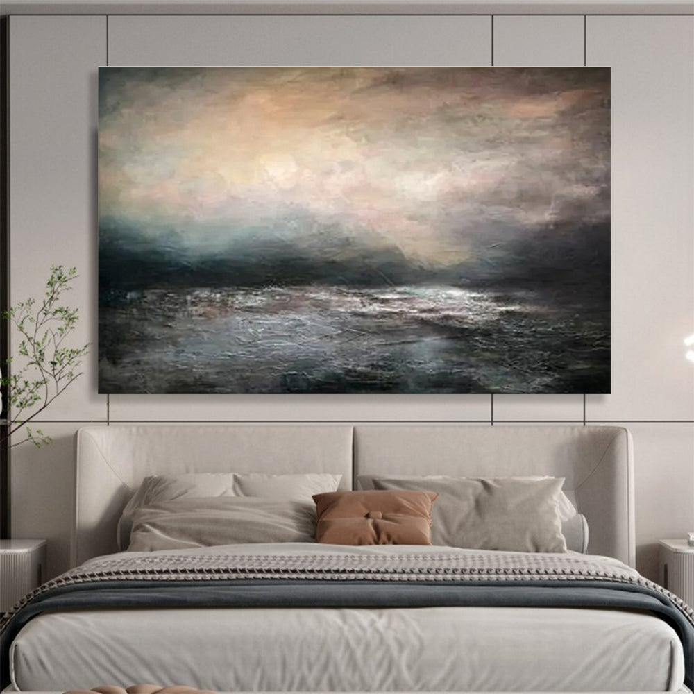 “Moody Sea at Dusk” - Dark Multicolor Impressionistic Seascape Painting On Canvas DKH769