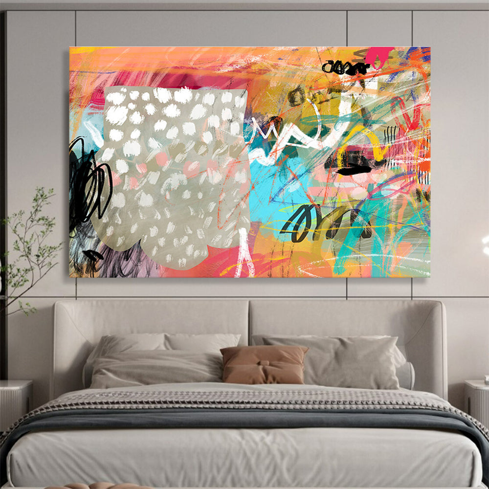 Colorful Abstract Doodles - Energetic Marks and Playful Symbols Painting On Canvas DKH068