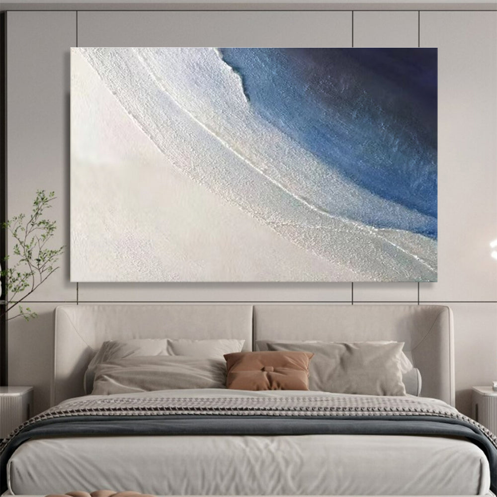 Soft Blue Textured Waves - White & Blue Impasto Sea Painting On Canvas DKH894