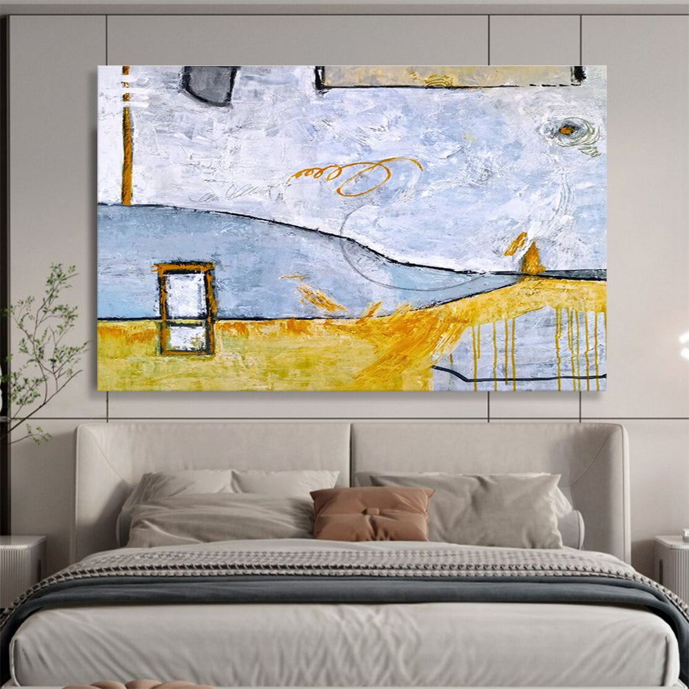 “Cool Tones Abstract Landscape” Abstract Mixed - Media Painting On Canvas DKH563