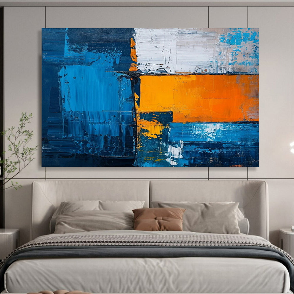Bold Blue and Orange Geometric Abstract Painting On Canvas DKH273