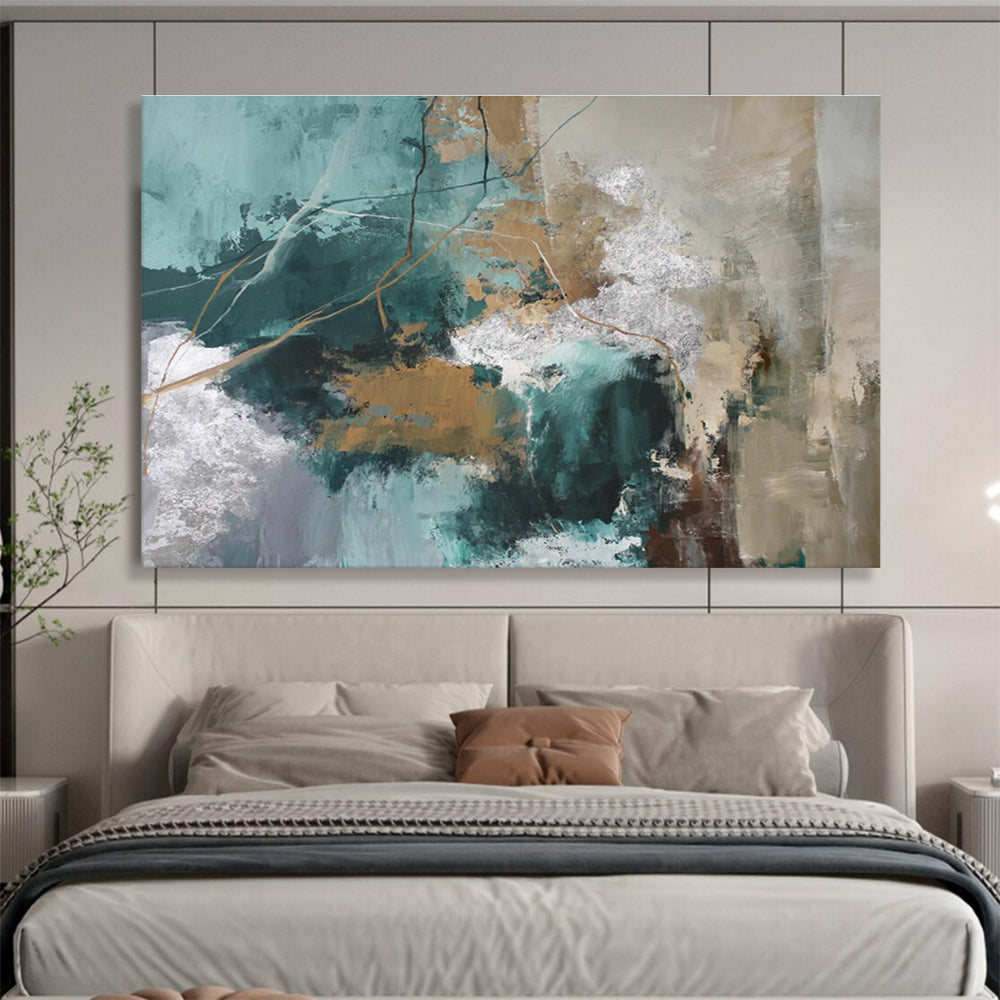 “Teal - Gold Abstract Pathways” Abstract Acrylic Painting On Canvas DKH513