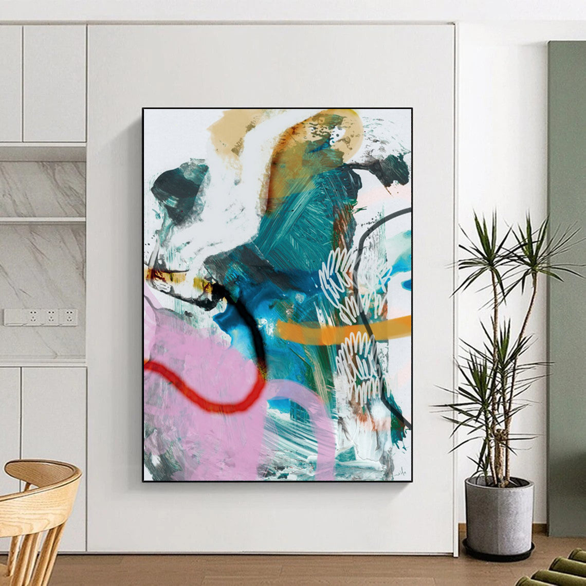 “Colorful Abstract Fusion” - Pink, Blue, Green, Orange Abstract Painting On Canvas DTP229