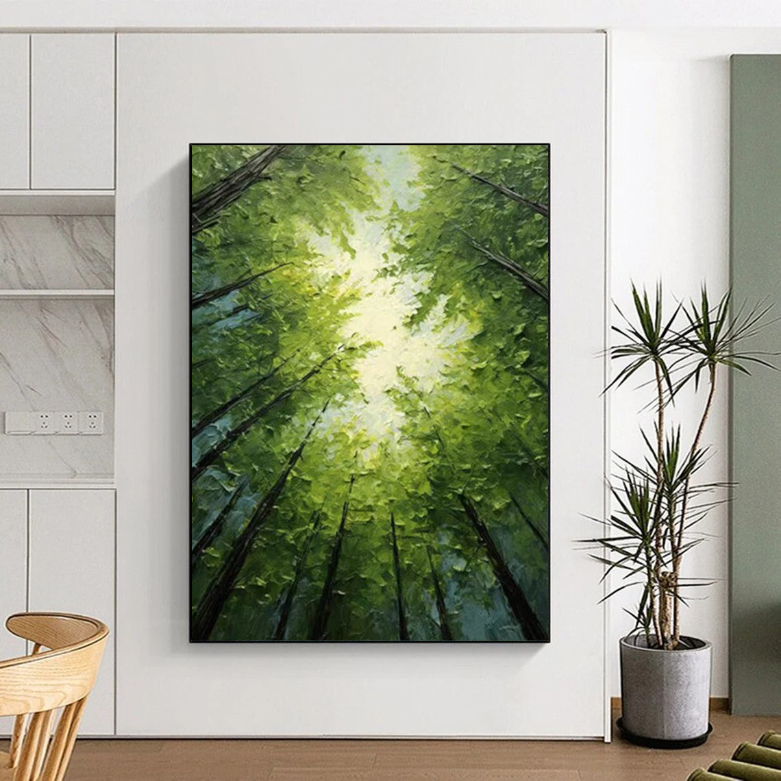 “Green Forest Light - Green, Blue, Yellow Forest Canopy” Painting On Canvas DTP266