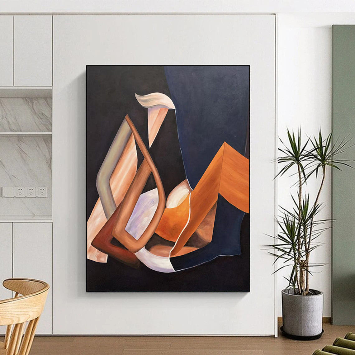 “Warm Geometric Abstraction” - Brown, Orange & Purple Cubist - Inspired Painting On Canvas DKH0927