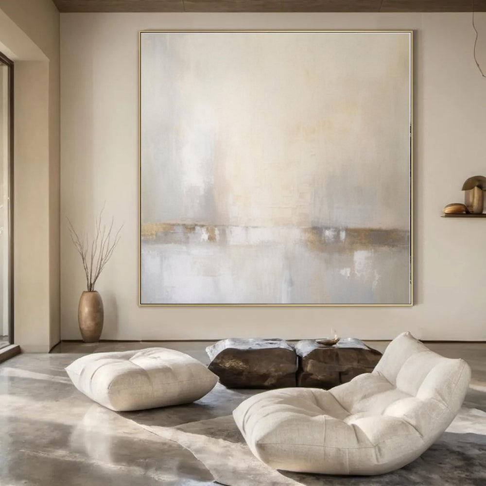 Soft Neutrals with Gold Hints - Minimalist Abstract Oil On Canvas CT1299