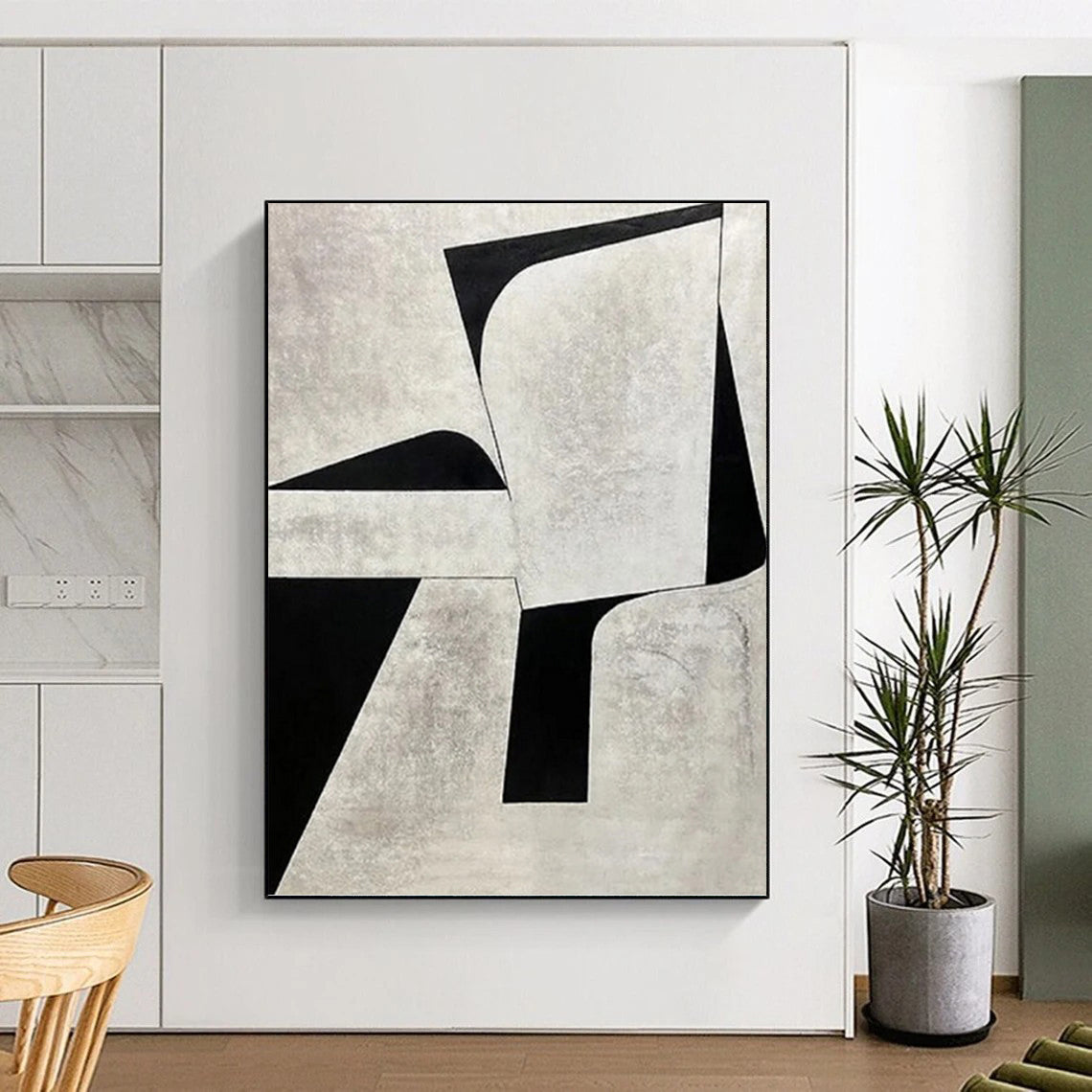 “Black and White Geometric - Modernist Vision” Painting On Canvas DKH1128