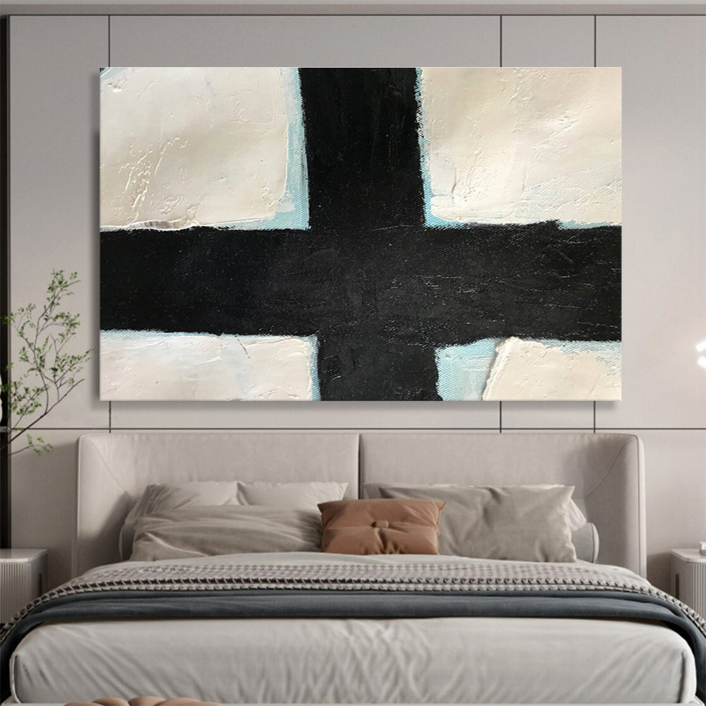Crossroads Black White and Blue Abstract Painting On Canvas DKH180