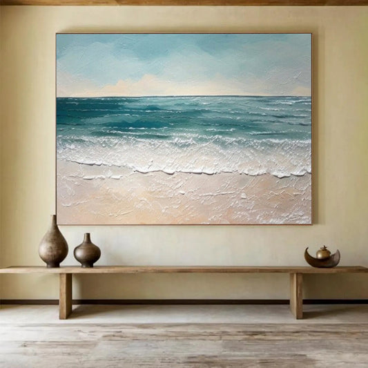 “Minimalist Seaside” - A minimalist seascape in light blue, white, and beige CT1644