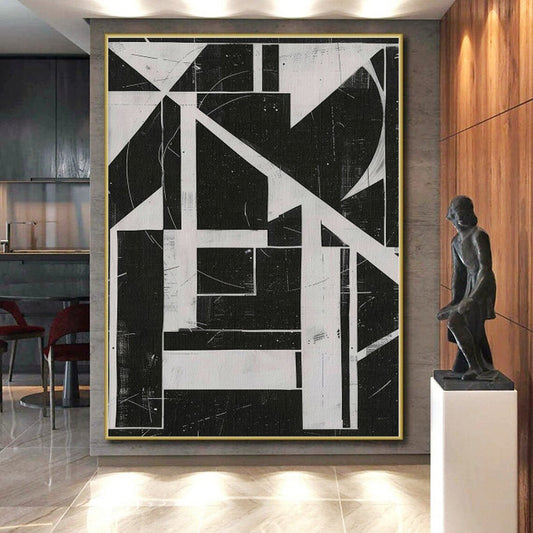 “Black - White Geometric Construct” Abstract Acrylic Art CT0263