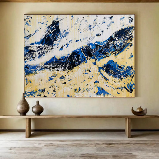“Blue and Gold Abstract Peaks” – Expressionistic Landscape Acrylic Painting CT1751