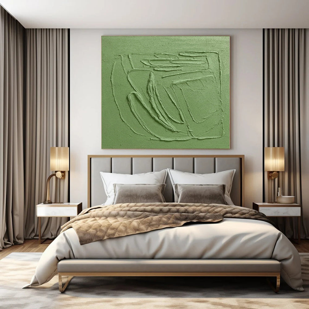 “Textured Green Abstract Forms” Impasto - Style Acrylic Art CT0192