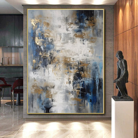 “Blue - Grey with Gold Accents”,Abstract Expressive Acrylic Painting CT0537