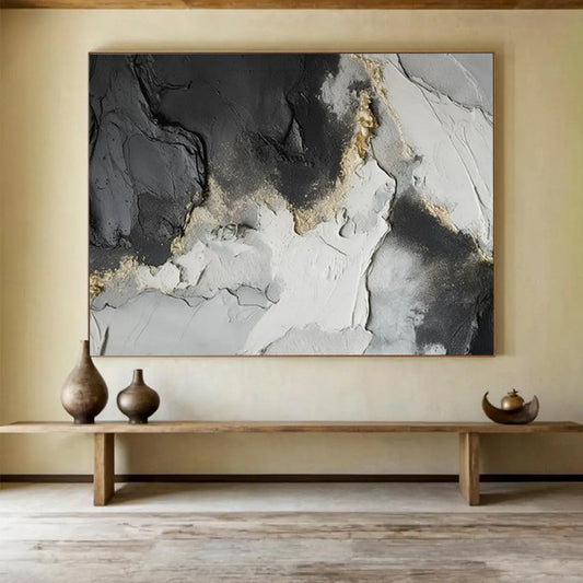 “Black & Gold Rockscape” - Black, gray, gold; textured, rocky surface with gold accents CT1580