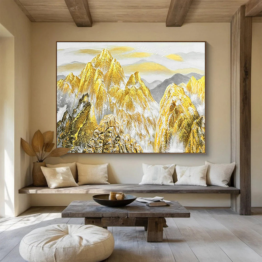 “Golden Mountain Majesty” - Gold, white, gray; painted mountains with a golden glow CT1556