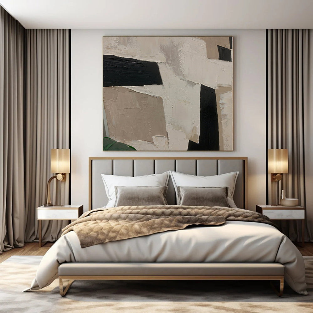 “Textured Neutral Shapes” - Abstract Work with Beige, Black, White CT0107