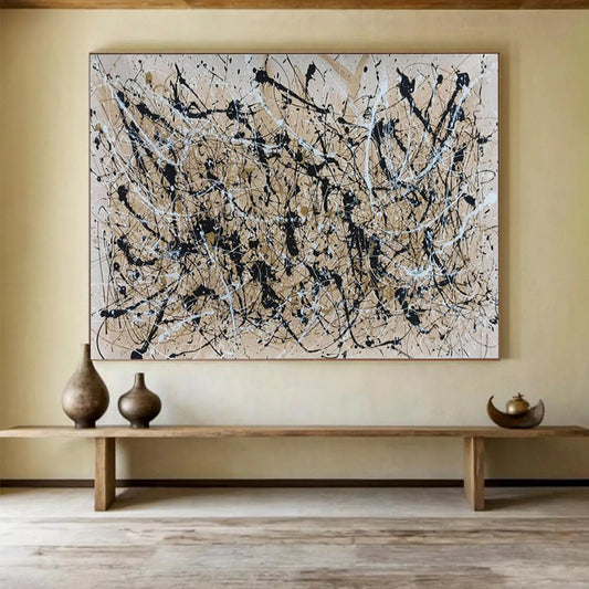 “Beige - Black Dripping Chaos” - Beige, black, white; chaotic drips & splatters CT1588