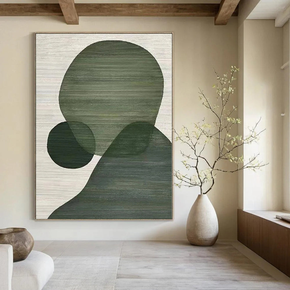 “Green Shapes on Light Background” Geometric Acrylic Art CT0164