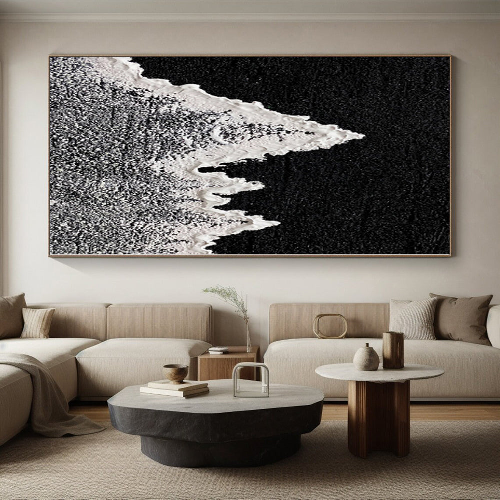 “Ink - Snow Peaks” - Abstract Textured Art with Black, White, Gray CT0020