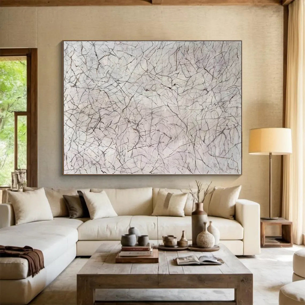 “Minimalist Gray Line Web” Abstract Acrylic Art CT0306