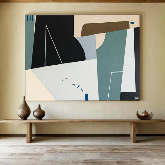 “Geometric Harmony in Neutrals and Blues” - Abstract Geometric Acrylic Painting CT1805