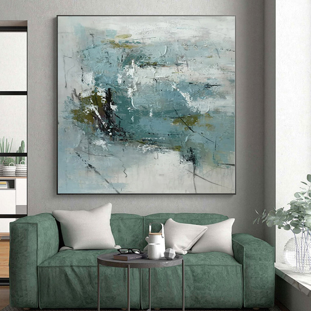 “Blue and Green Abstract with Dark Accents”,Nature - Inspired Abstract Painting CT0368