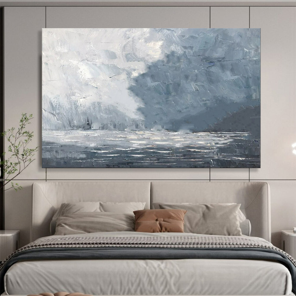 “Stormy Sea” - Shades of gray, white, blue; a dramatic, abstract stormy sea with choppy waves CT1550