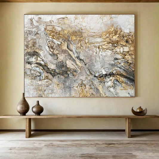 “Golden - Gray Abstract Textures” – Abstract Oil Painting CT1775