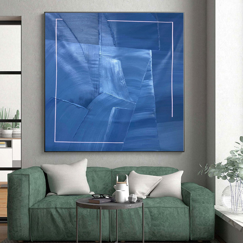 “Blue - White Geometric Abstraction” - Abstract Minimalist Art CT0458