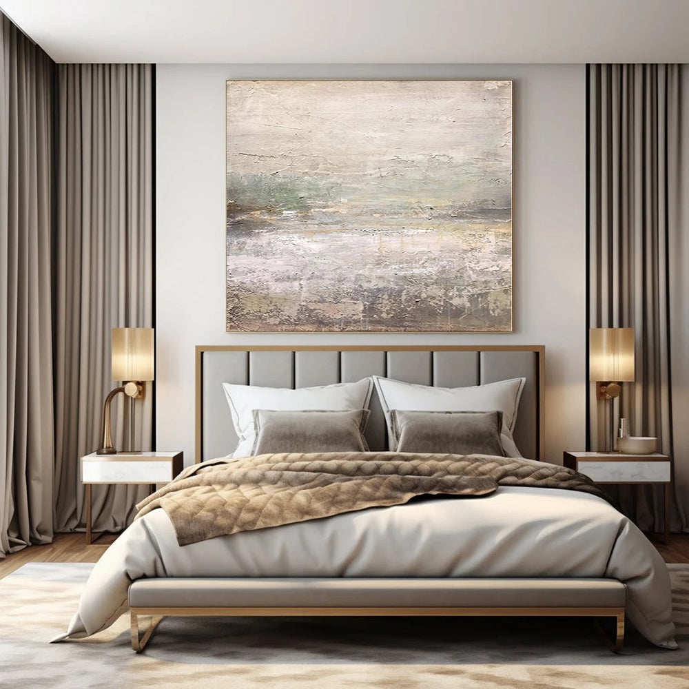 “Gray - Green Textured Landscape” Abstract Oil Painting CT0120