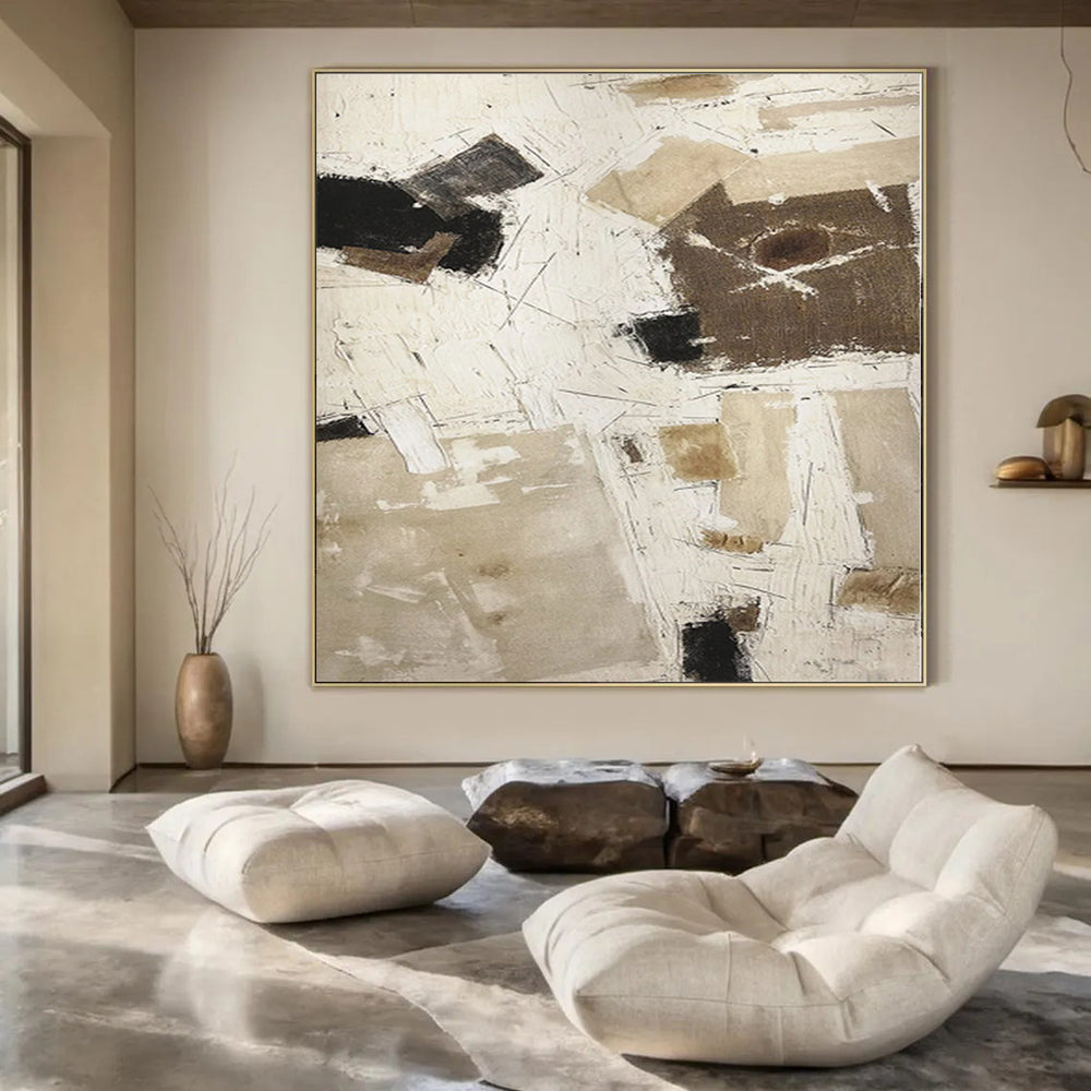 “Beige - Black Abstract Collage” Abstract Mixed - Media Creation CT0128