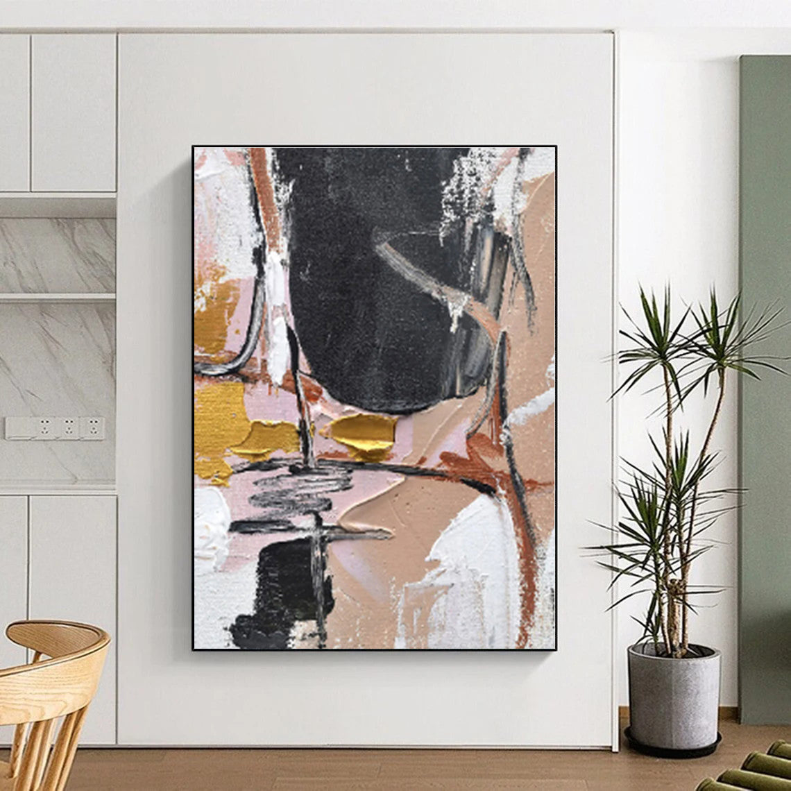 “Pink - Gold Abstract Textures”,Abstract Impasto Acrylic Painting CT0560