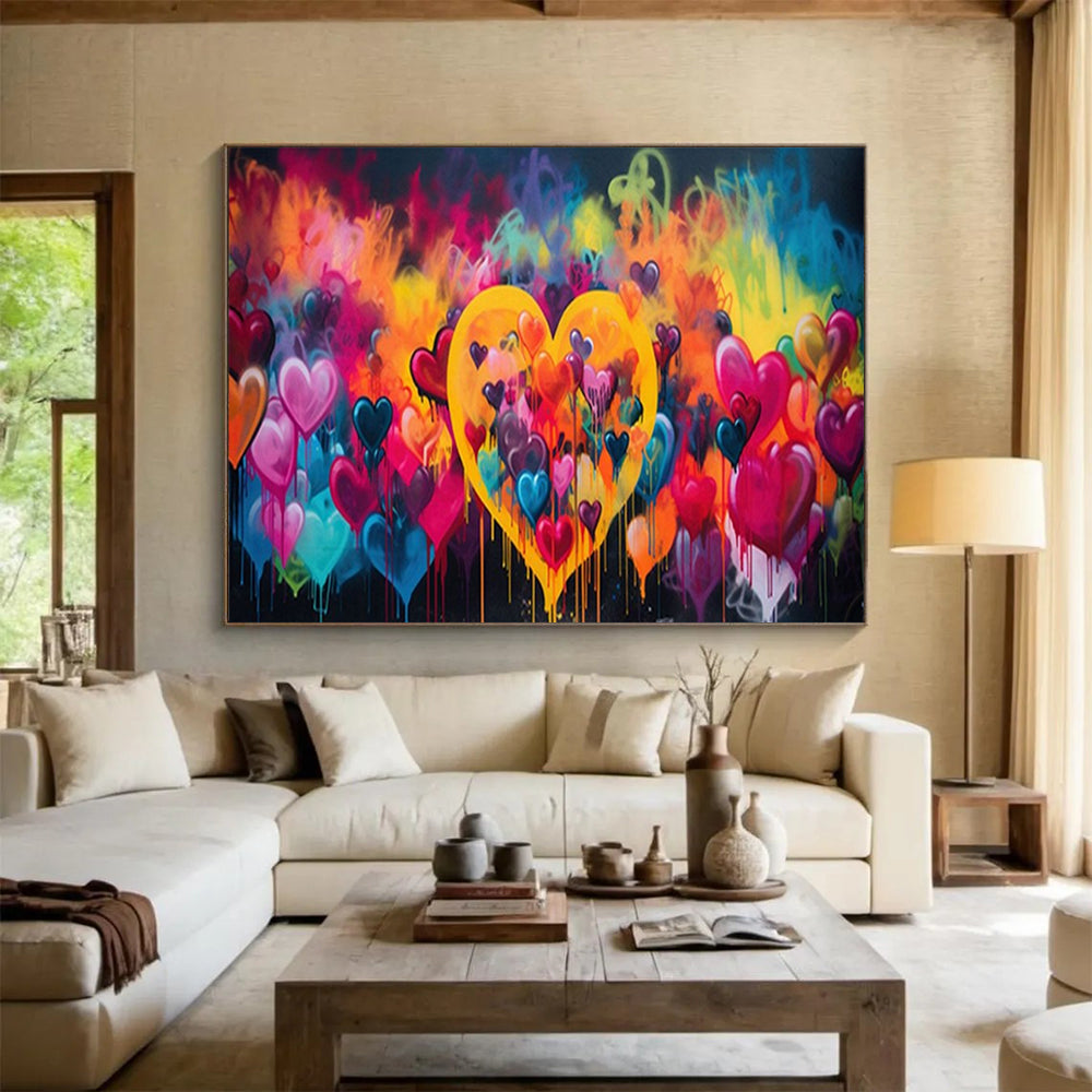 “Colorful Heart Graffiti” - Brights, pinks, purples, yellows; vibrant, dripping heart graffiti CT1630