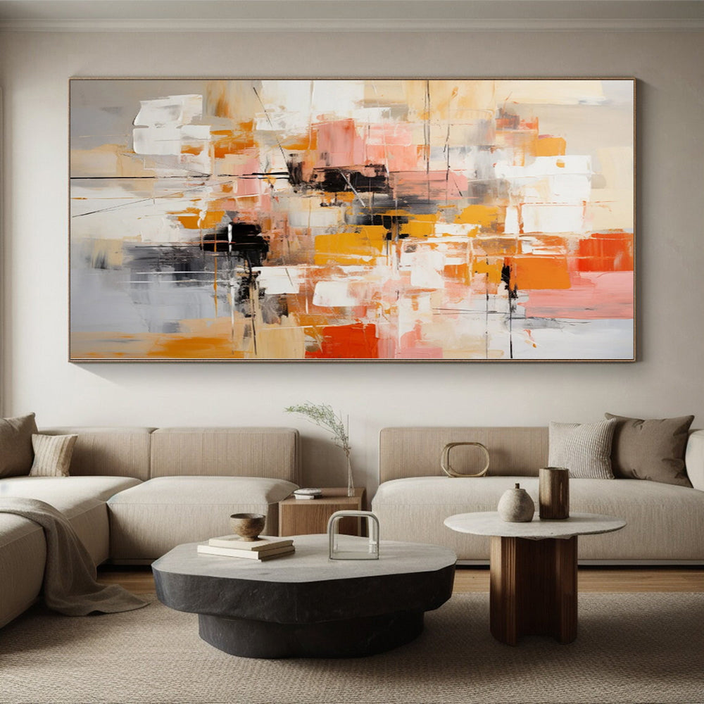 “Orange - pink Abstract Geometry” Cubist - Inspired Acrylic Art CT0225
